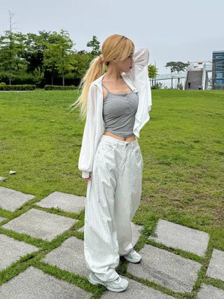 Moti Loose Wide Striped Cotton Pants