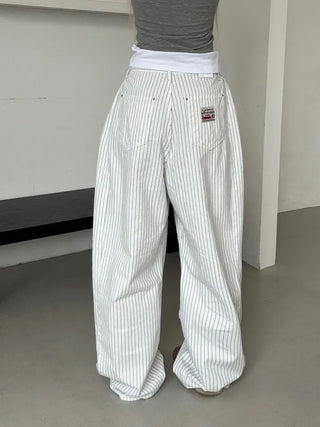 Moti Loose Wide Striped Cotton Pants