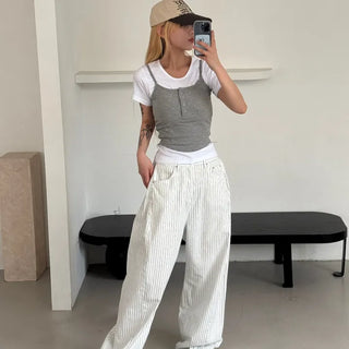 Moti Loose Wide Striped Cotton Pants