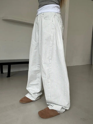 Moti Loose Wide Striped Cotton Pants
