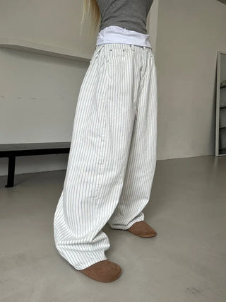 Moti Loose Wide Striped Cotton Pants