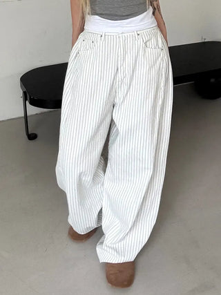 Moti Loose Wide Striped Cotton Pants