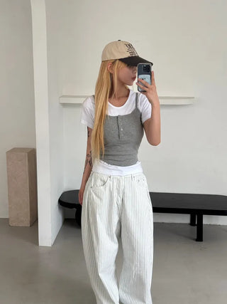 Moti Loose Wide Striped Cotton Pants