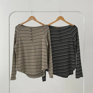 Lee Know Striped Off-Shoulder Long Sleeve T-Shirt Daily Autumn Winter