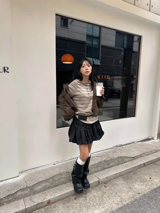 Lee Know Striped Off-Shoulder Long Sleeve T-Shirt Daily Autumn Winter