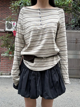 Lee Know Striped Off-Shoulder Long Sleeve T-Shirt Daily Autumn Winter