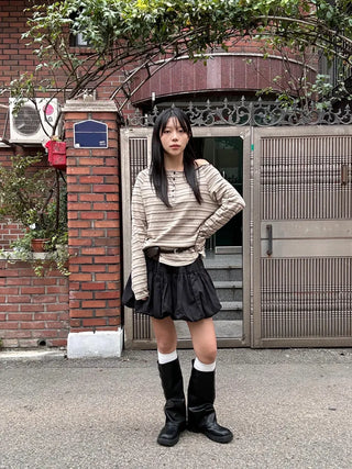 Lee Know Striped Off-Shoulder Long Sleeve T-Shirt Daily Autumn Winter