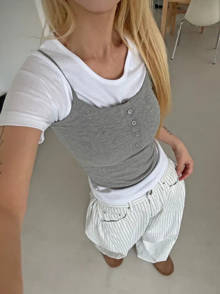 Kao Snap Button Ribbed Sleeveless Top