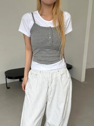 Kao Snap Button Ribbed Sleeveless Top