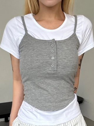 Kao Snap Button Ribbed Sleeveless Top