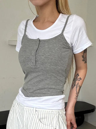 Kao Snap Button Ribbed Sleeveless Top