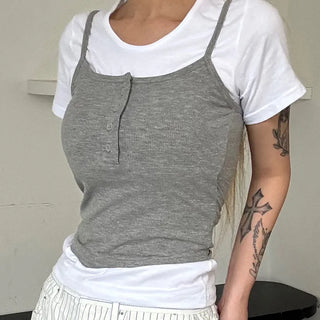 Kao Snap Button Ribbed Sleeveless Top