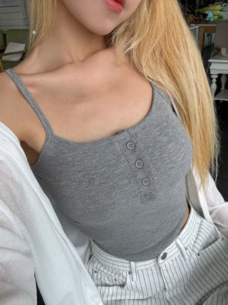 Kao Snap Button Ribbed Sleeveless Top