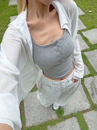 Kao Snap Button Ribbed Sleeveless Top