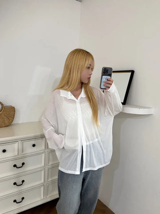 Lumi Moist See-through Loose Collar Cardigan