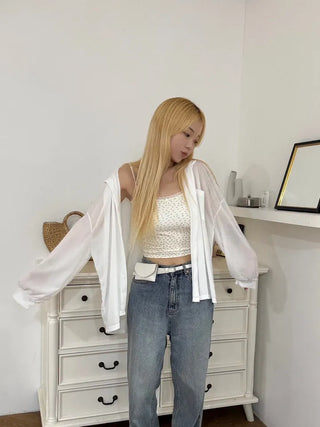 Lumi Moist See-through Loose Collar Cardigan