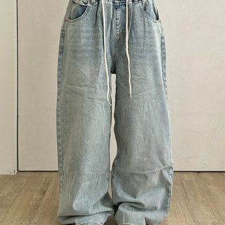 Seo Waist String Denim Wide Long Pants