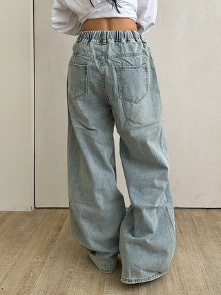 Seo Waist String Denim Wide Long Pants