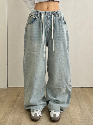 Seo Waist String Denim Wide Long Pants