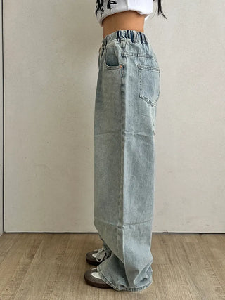 Seo Waist String Denim Wide Long Pants