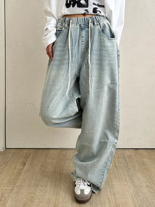 Seo Waist String Denim Wide Long Pants