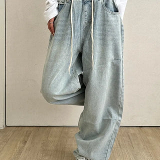 Seo Waist String Denim Wide Long Pants