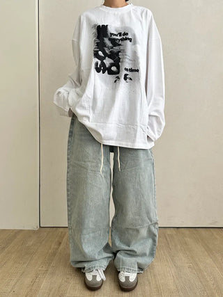 Seo Waist String Denim Wide Long Pants