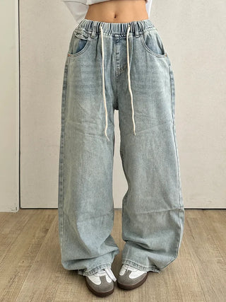 Seo Waist String Denim Wide Long Pants