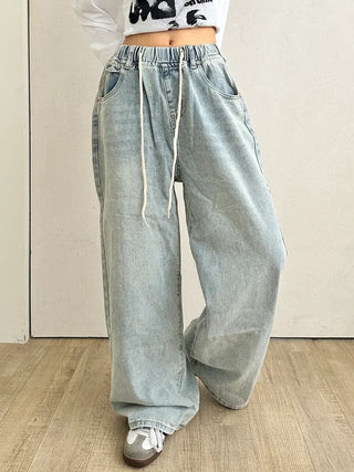 Seo Waist String Denim Wide Long Pants