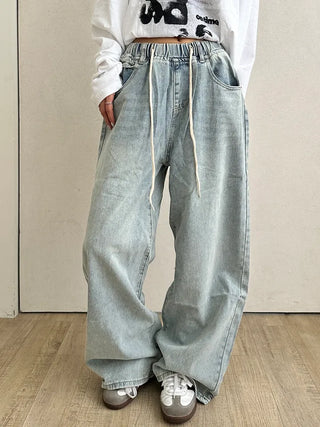 Seo Waist String Denim Wide Long Pants