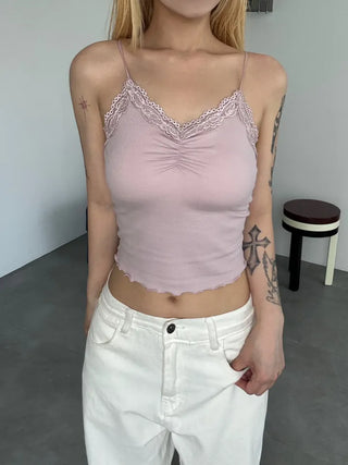 Simple Trendy Shirred Lace Sleeveless