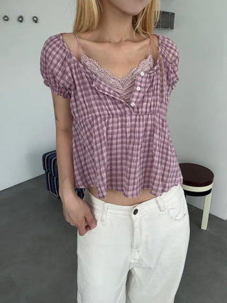 Simple Trendy Shirred Lace Sleeveless