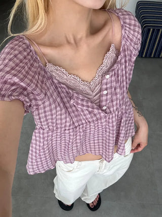 Simple Trendy Shirred Lace Sleeveless
