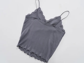 Simple Trendy Shirred Lace Sleeveless