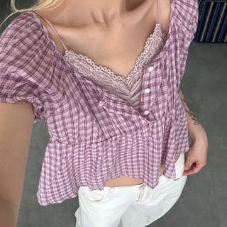Simple Trendy Shirred Lace Sleeveless