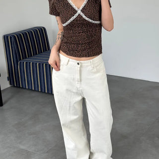 Lace Frill V-Neck Short Sleeve T-Shirt