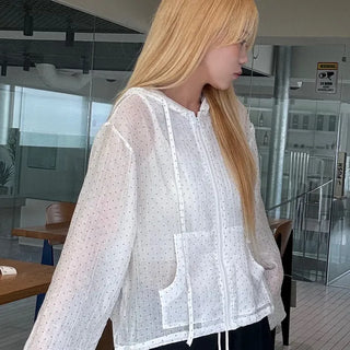 Dot Frill Hooded Windbreaker