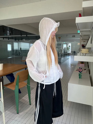 Dot Frill Hooded Windbreaker