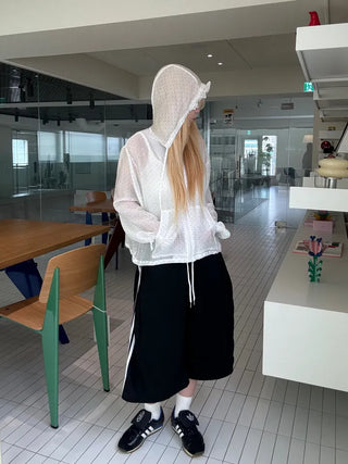 Dot Frill Hooded Windbreaker