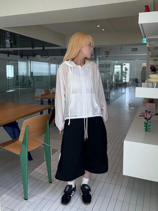 Dot Frill Hooded Windbreaker