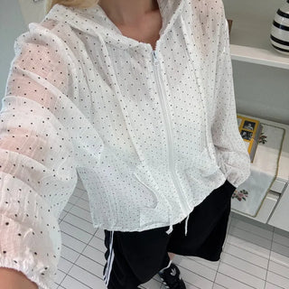Dot Frill Hooded Windbreaker
