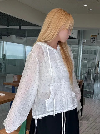 Dot Frill Hooded Windbreaker