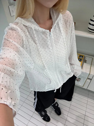 Dot Frill Hooded Windbreaker