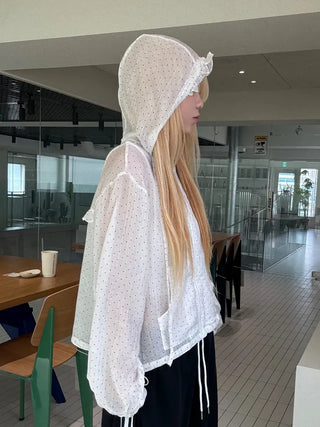 Dot Frill Hooded Windbreaker
