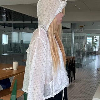 Dot Frill Hooded Windbreaker
