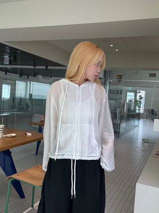 Dot Frill Hooded Windbreaker