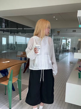 Dot Frill Hooded Windbreaker
