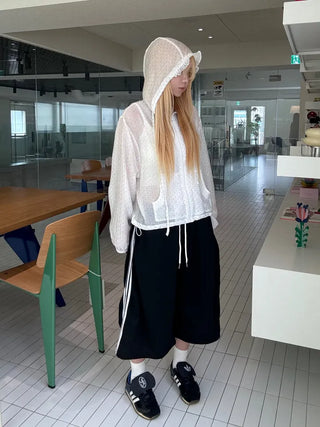 Dot Frill Hooded Windbreaker