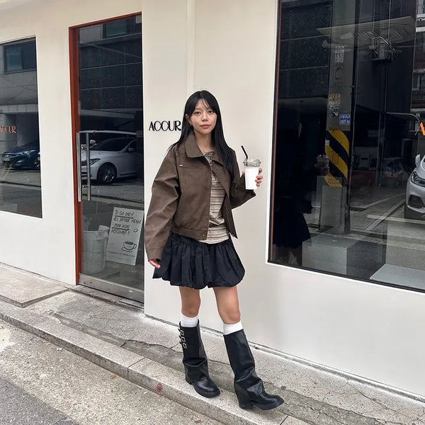 Dino Faux Leather Jacket Basic Unique Pocket Jacket