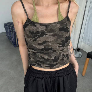 Military layered sleeveless halterneck top